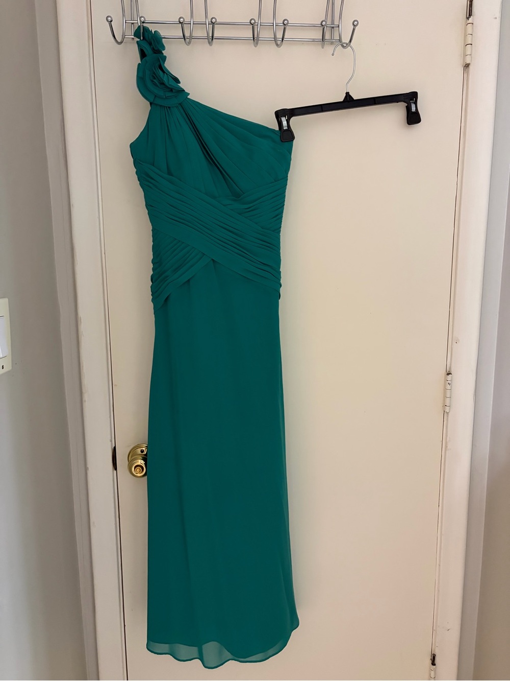 One-Shoulder Teal Evening Dress